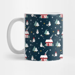 Cabin House and Snowmen Art Pattern Mug